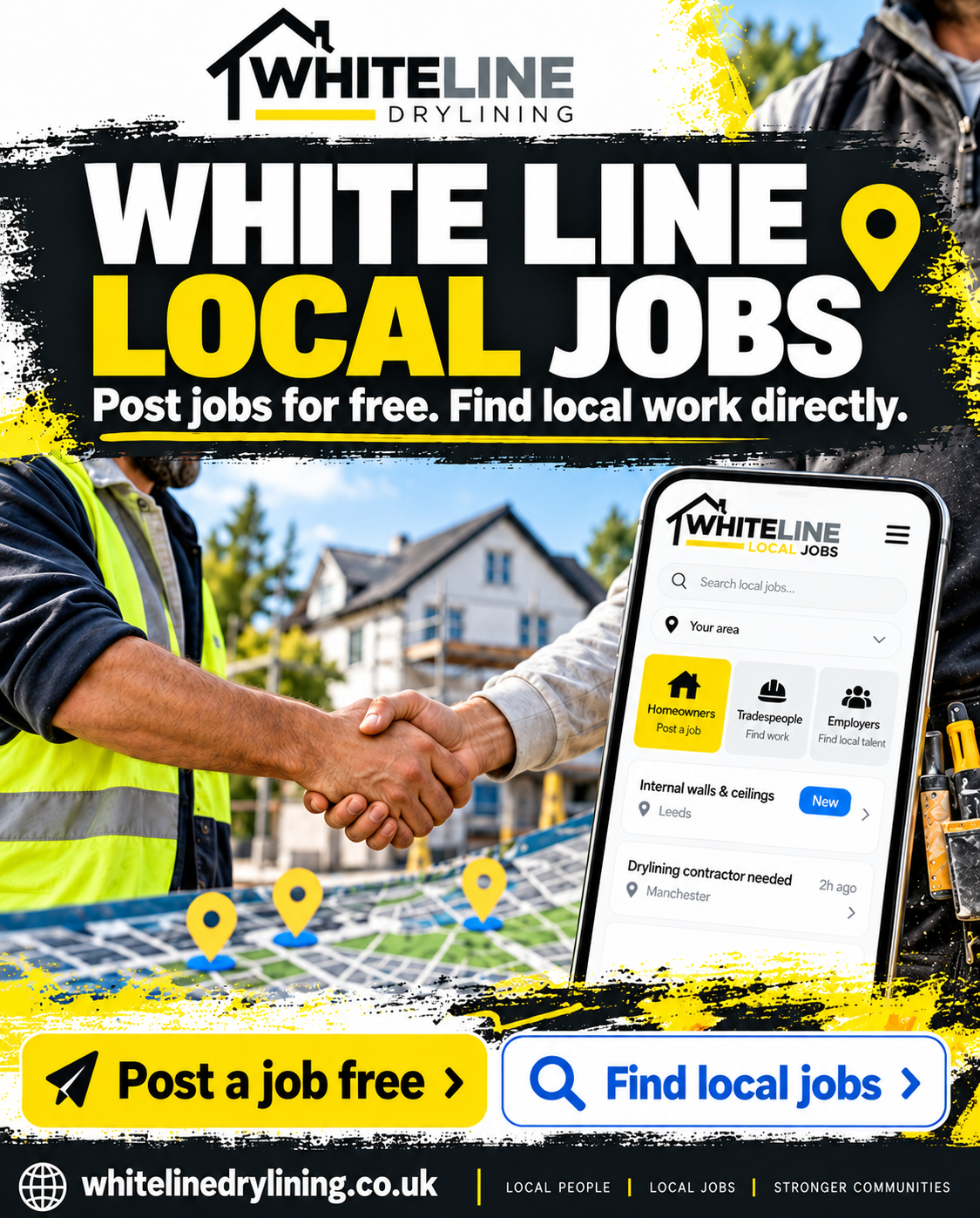 WhiteLine Local Jobs. Post jobs for free. Find local work directly. For homeowners, tradespeople and employers.